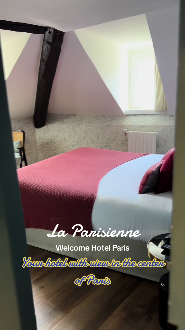 Hotel in Paris with a view over the roofs - Enter in our Deluxe room “La Parisienne” 💙 #paris #parishotel #roomviewparis #saintgermaindespres