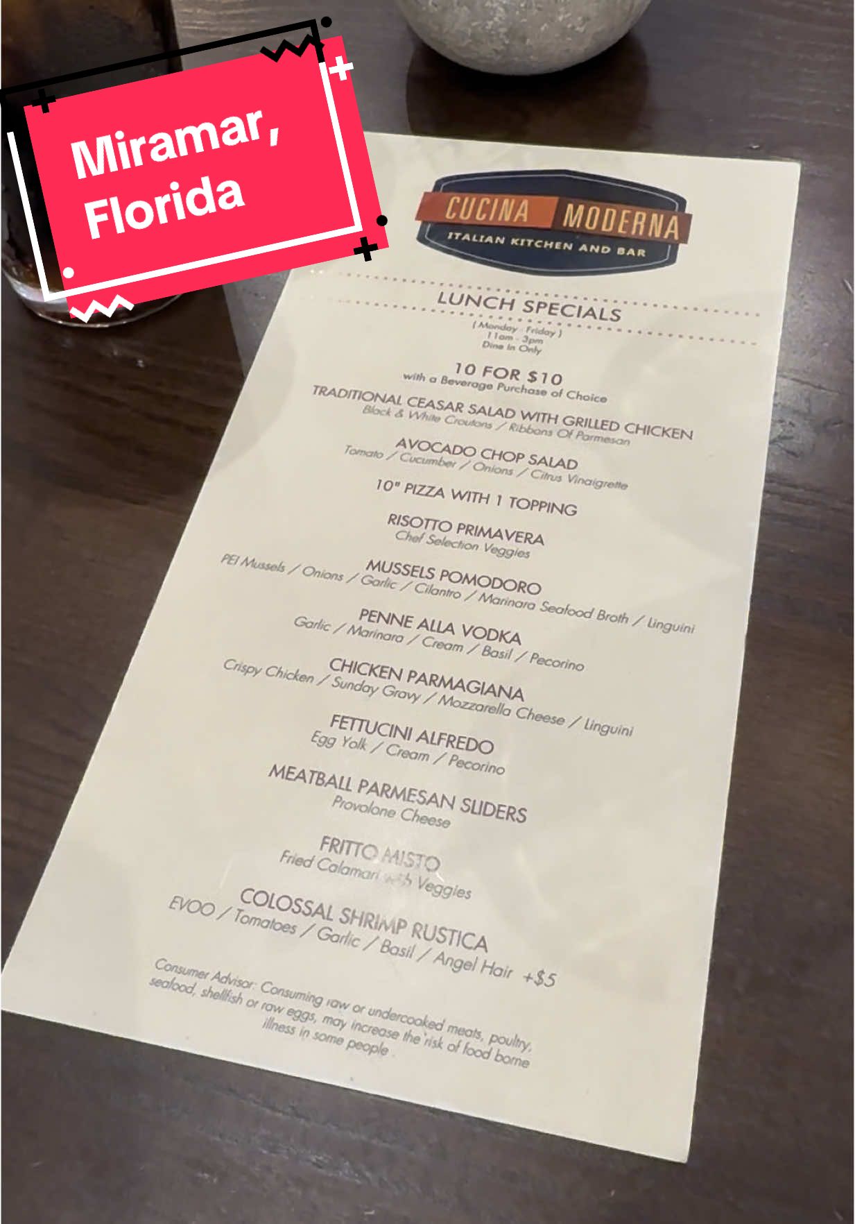 Welcome to Cucina Moderna Italian Restaurant in Miramar, Florida. Their $10 lunch special, with purchase of a beverage is an amazing value with great food. Come join me on this journey #italian #restaurant #cucinamoderna #florida #miramar #food #cosplaydave1 #menu #food #meal #southflorida #broward #chickenparm 